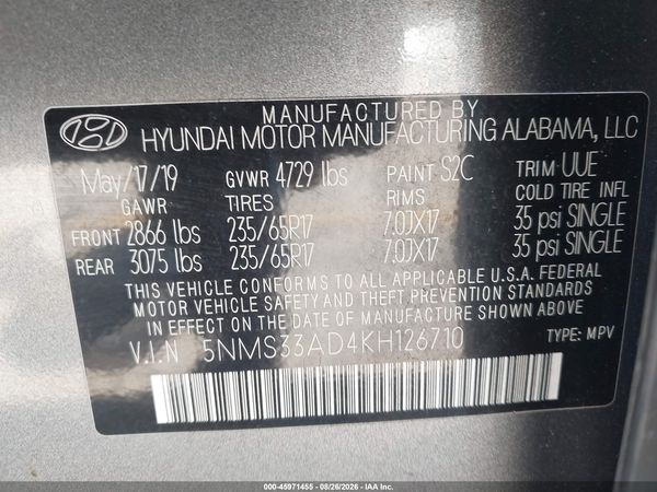 2019 HYUNDAI SANTA FE SEL — I9