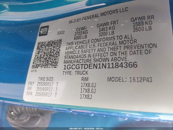 2022 CHEVROLET COLORADO Z71 — I9
