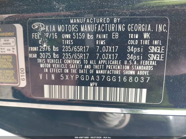 2016 KIA SORENTO 2.4L LX