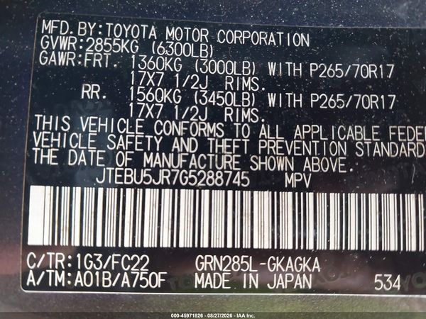 2016 TOYOTA 4RUNNER TRAIL — I9