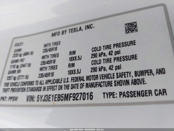 2021 TESLA MODEL 3