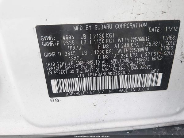 2019 SUBARU OUTBACK 2.5I LIMITED — I9