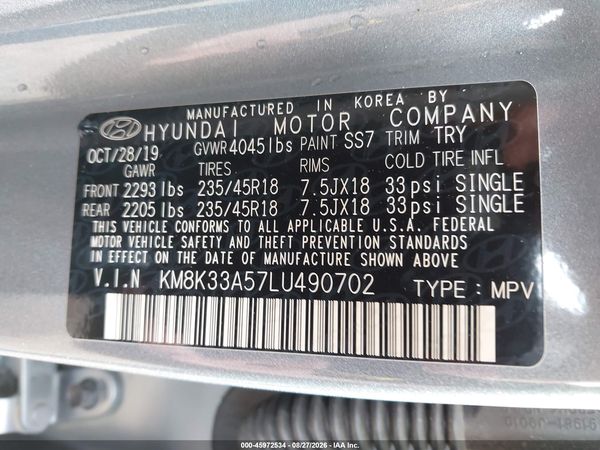 2020 HYUNDAI KONA LIMITED — I9