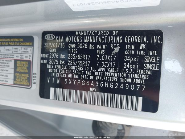 2017 KIA SORENTO 2.4L LX