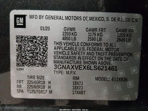 2020 CHEVROLET EQUINOX AWD LT 2.0L TURBO — I9