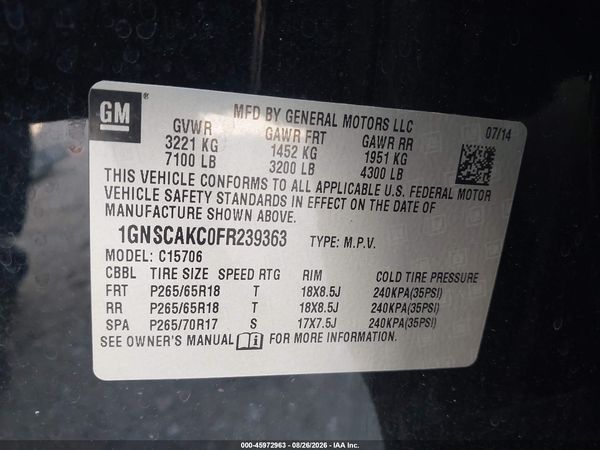 2015 CHEVROLET TAHOE LS — I9