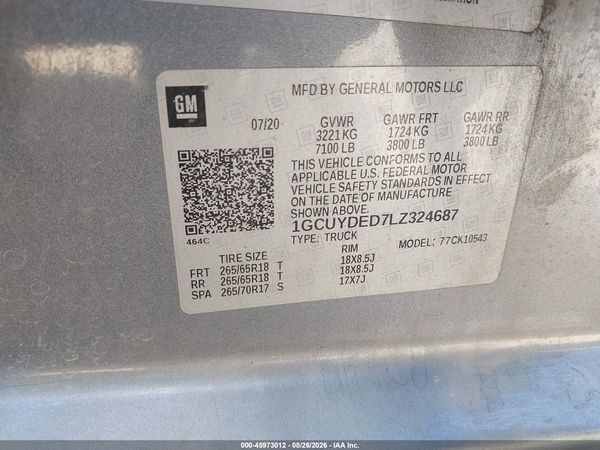 2020 CHEVROLET SILVERADO 1500 4WD  SHORT BED LT — I9