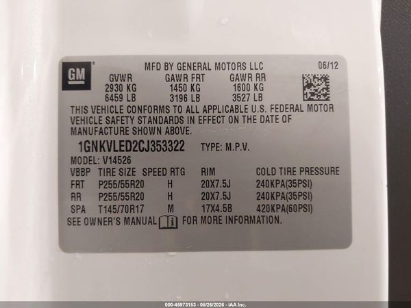 2012 CHEVROLET TRAVERSE LTZ — I9