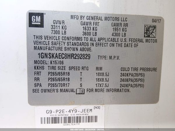 2017 CHEVROLET TAHOE LS — I9