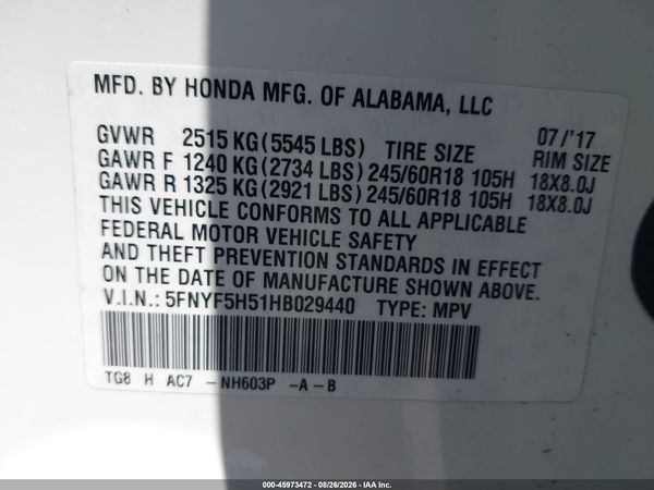 2017 HONDA PILOT EX-L — I9