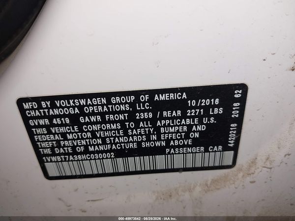 2017 VOLKSWAGEN PASSAT 1.8T SE — I9
