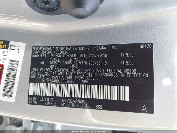 2020 TOYOTA HIGHLANDER LE
