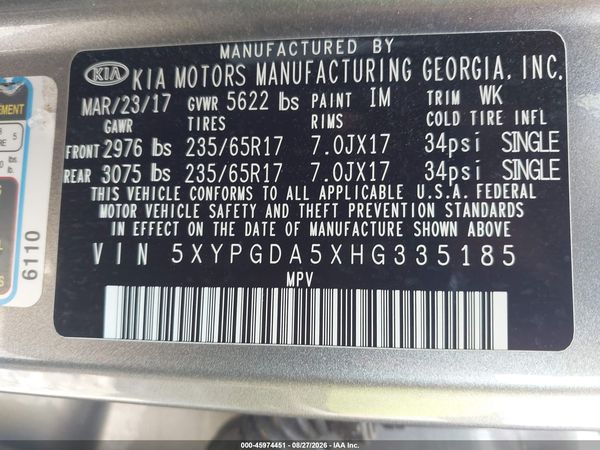 2017 KIA SORENTO 3.3L LX