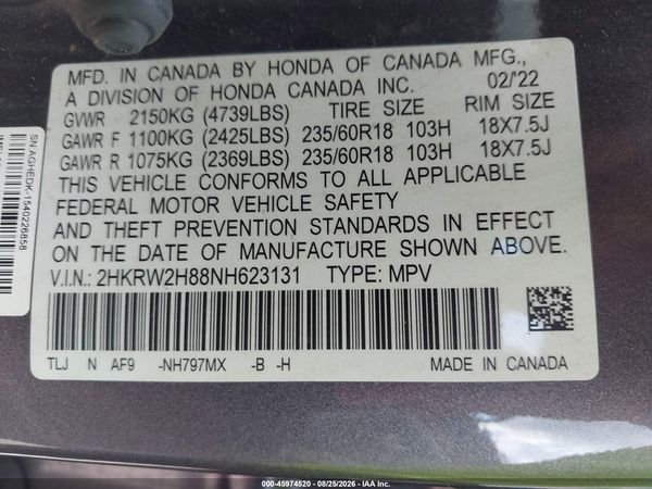 2022 HONDA CR-V AWD EX-L