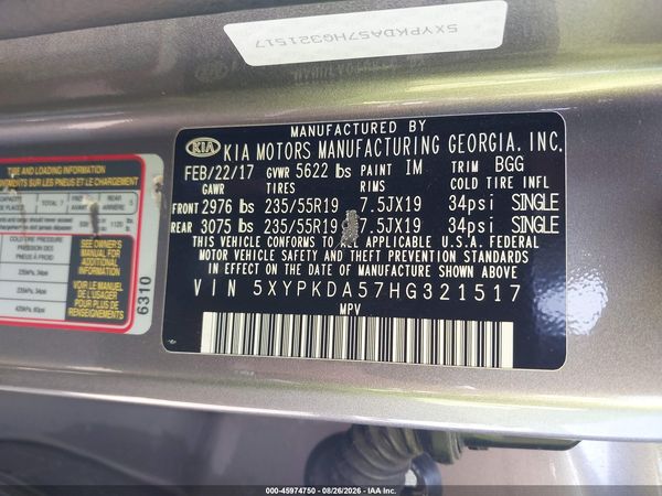 2017 KIA SORENTO 3.3L SX — I9