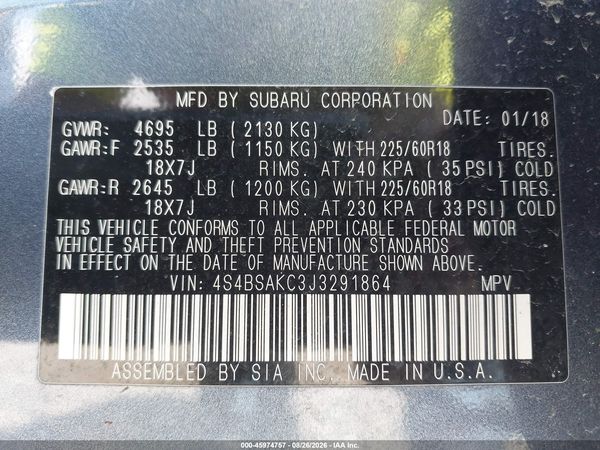 2018 SUBARU OUTBACK 2.5I LIMITED