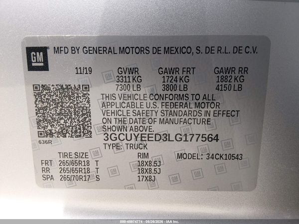2020 CHEVROLET SILVERADO 1500 4WD  SHORT BED RST — I9