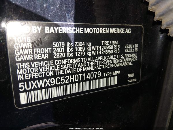 2017 BMW X3 XDRIVE28I — I9
