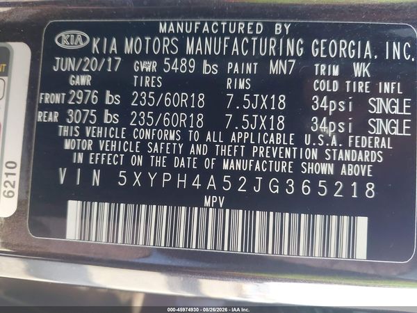 2018 KIA SORENTO 3.3L EX