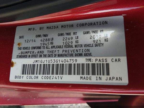 2016 MAZDA MAZDA6 I SPORT — I9