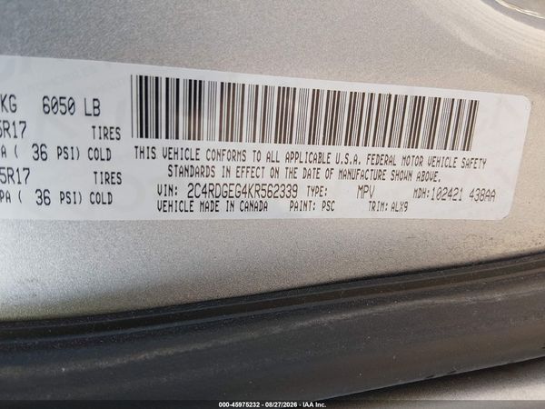 2019 DODGE GRAND CARAVAN GT — I9