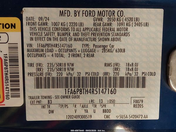 2024 FORD MUSTANG ECOBOOST FASTBACK