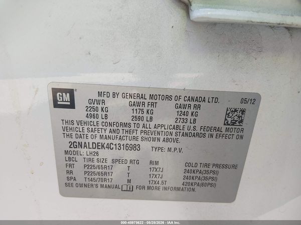 2012 CHEVROLET EQUINOX 1LT — I9