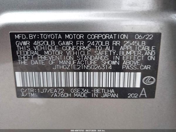 2022 LEXUS IS 350 F SPORT — I9