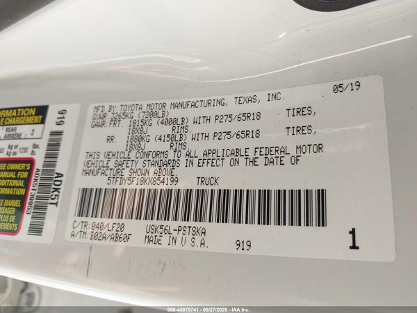 2019 TOYOTA TUNDRA TRD PRO 5.7L V8 — I9