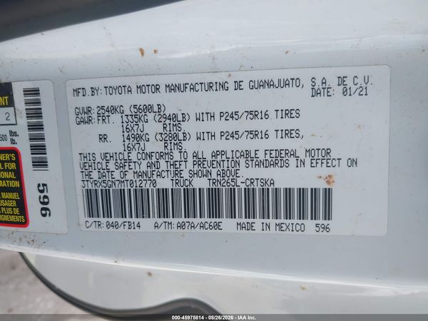 2021 TOYOTA TACOMA SR — I9
