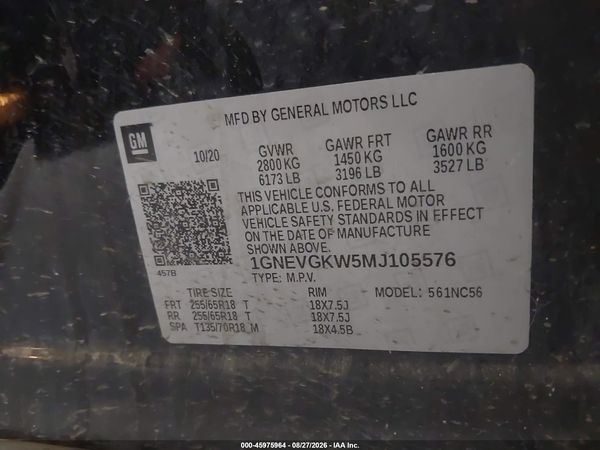 2021 CHEVROLET TRAVERSE AWD LT CLOTH — I9