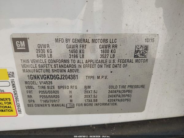 2016 CHEVROLET TRAVERSE 1LT — I9