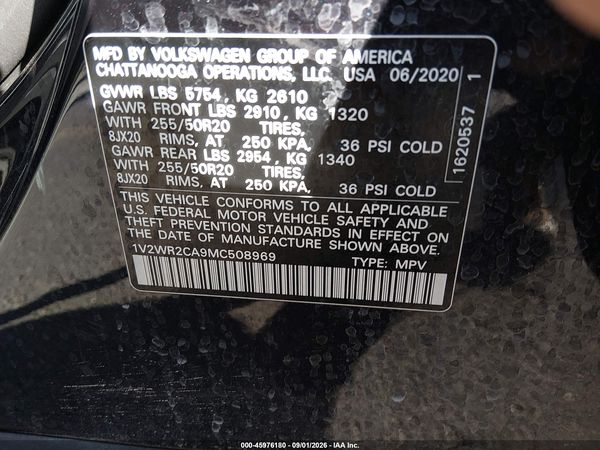2021 VOLKSWAGEN ATLAS 3.6L V6 SE W/TECHNOLOGY — I9