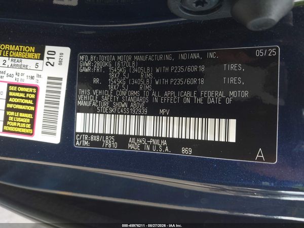 2025 TOYOTA SIENNA PLATINUM — I9