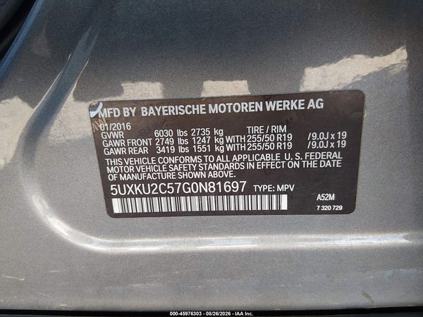 2016 BMW X6 XDRIVE35I — I9