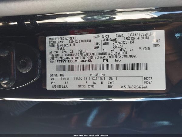 2021 FORD F-150 LARIAT — I9