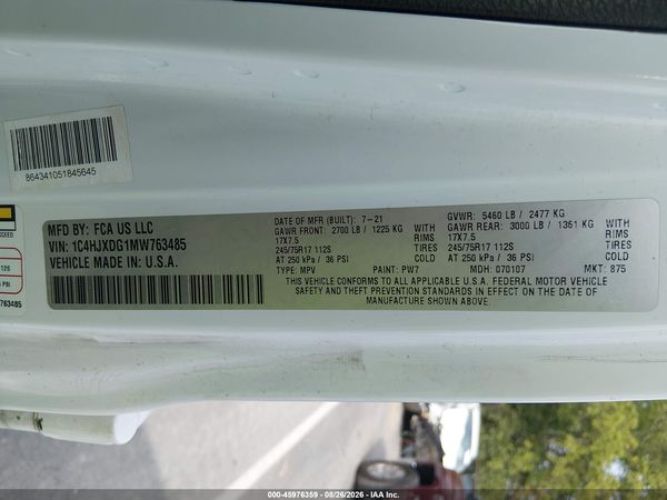 2021 JEEP WRANGLER UNLIMITED SPORT S 4X4 — I9
