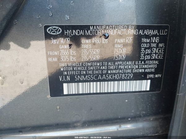 2019 HYUNDAI SANTA FE LIMITED 2.0T — I9