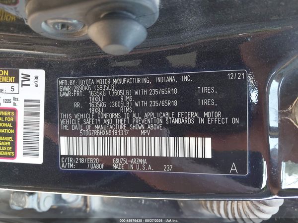 2022 TOYOTA HIGHLANDER XLE — I9