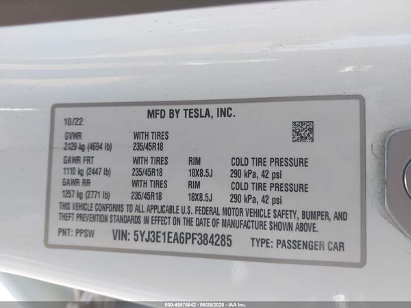 2023 TESLA MODEL 3 REAR-WHEEL DRIVE — I9