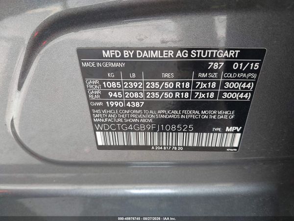 2015 MERCEDES-BENZ GLA 250 4MATIC — I9