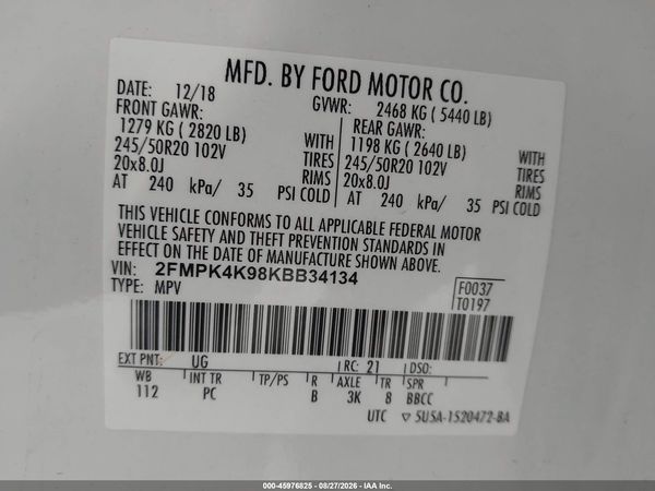 2019 FORD EDGE TITANIUM — I9