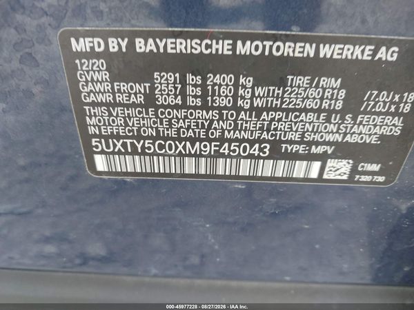 2021 BMW X3 XDRIVE30I — I9