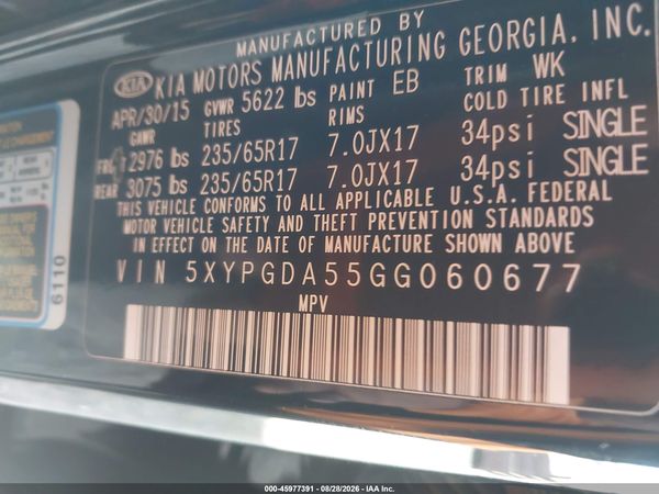 2016 KIA SORENTO 3.3L LX