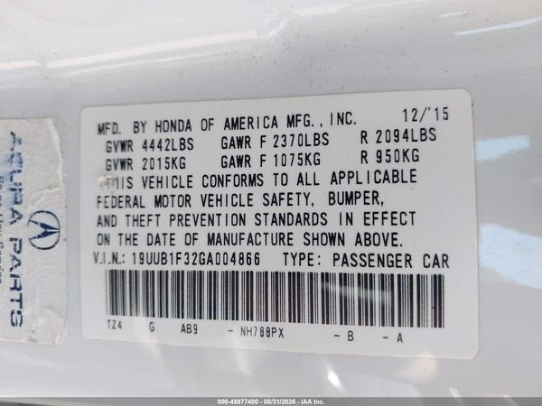 2016 ACURA TLX Base — I9