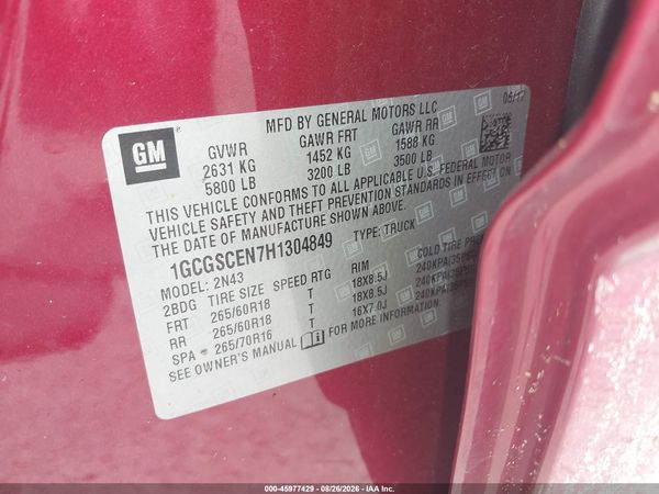2017 CHEVROLET COLORADO LT — I9