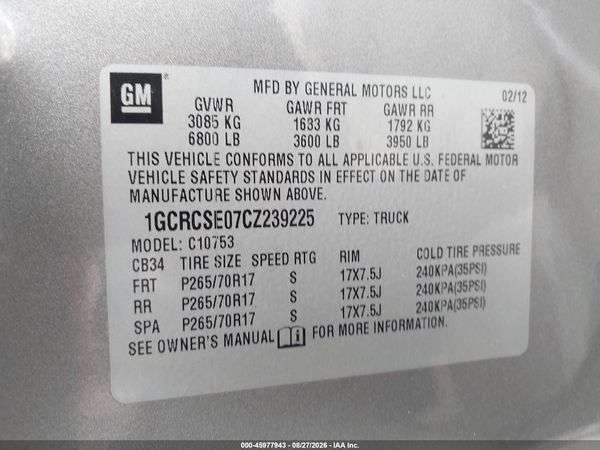 2012 CHEVROLET SILVERADO 1500 LT — I9