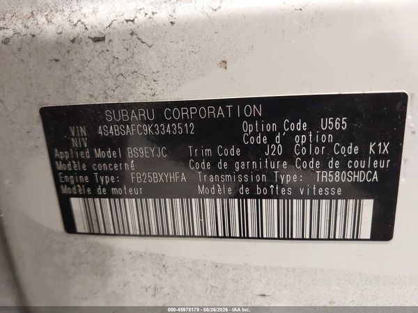 2019 SUBARU OUTBACK 2.5I PREMIUM — I9
