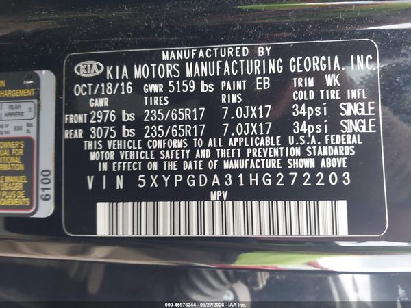 2017 KIA SORENTO 2.4L LX — I9