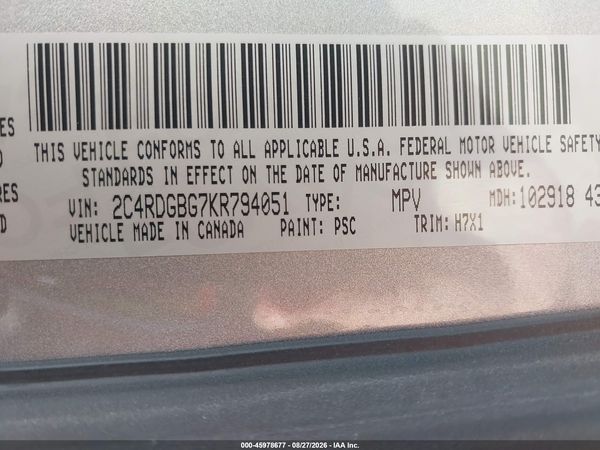 2019 DODGE GRAND CARAVAN SE — I9